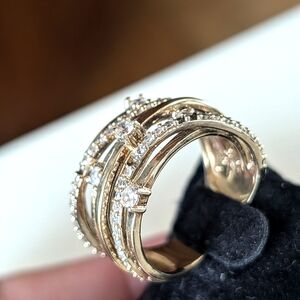 Fadi signed gold over‎ Silver Cubic Zirconia Crossover Ring